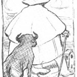 Self-portrait of G. K. Chesterton based on the distributist slogan "Three acres and a cow". Via Wikipedia